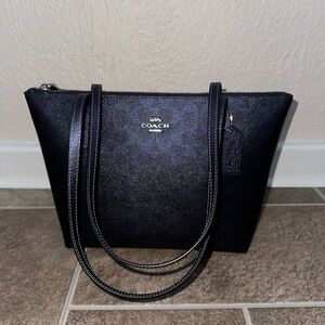 NWOT Coach Fiona Zip Tote Bag In Signature Canvas Leather (Blue/Navy) CW396